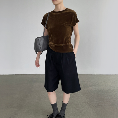 【ワンピース】クルーネック 細見え ベロア 細見え 半袖 Ｔシャツ 【JZシリーズ】