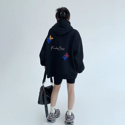 【トップス】💖カップルでも着られる！ワイドフーディ 裏起毛 重工パッチ＆刺繍 レディース 冬新作【FCシリーズ】