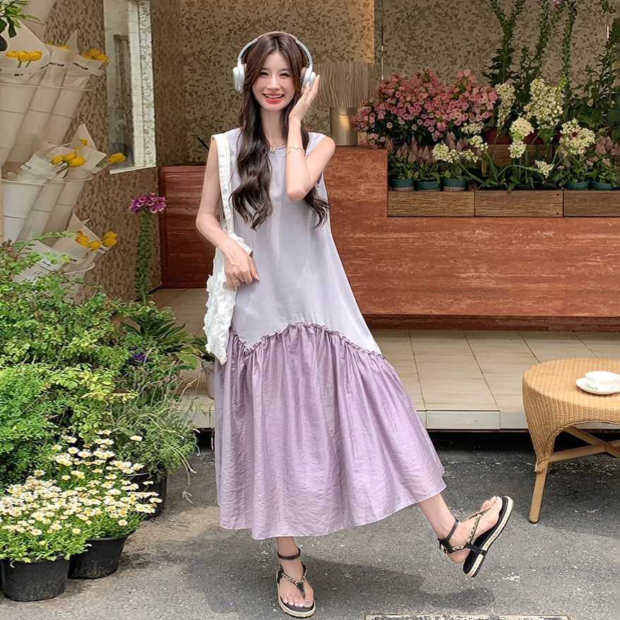 【ワンピース】気品あるコントラストカラー 夏 フレンチロマンティックヴィンテージノースリーブワンピース