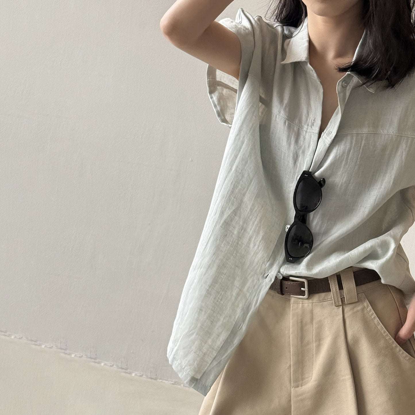 4color【トップス】リネン100% 韓国風 夏新作 無地 ゆったり 細見え シャツ【JZシリーズ】