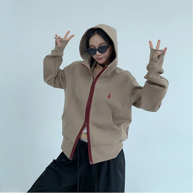 【アウター】春 秋 冬 バイカラー ジッパー スリム フード付き ジャケット 【FCシリーズ】