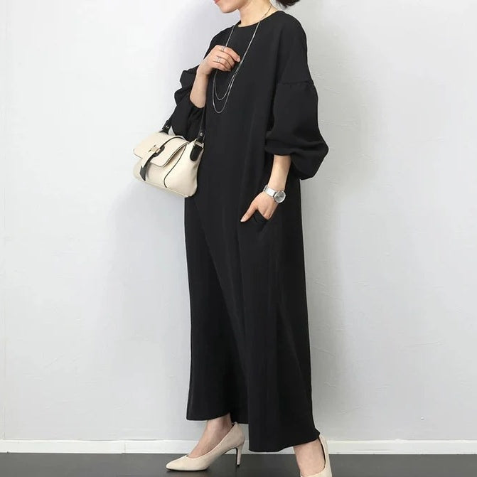 【24AW】【ワンピース】INS 日系 シンプル 着痩せ 長袖ワンピース