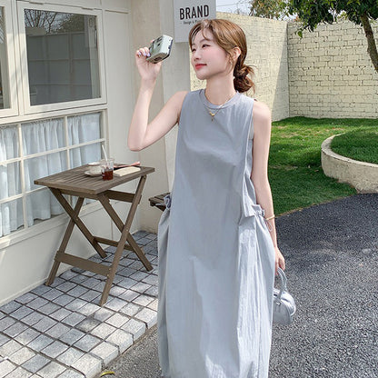 【ワンピース】グレーノースリーブワンピース 雰囲気たっぷりの抜け感シルエットで美しく見せる一枚【JZシリーズ】