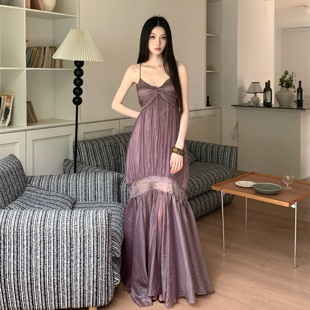 【ワンピース】大人可愛い Vネックワンピース レディース 夏 ノースリーブ 切替デザイン ロング丈 フェミニン【SHシリーズ】