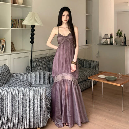 【ワンピース】大人可愛い Vネックワンピース レディース 夏 ノースリーブ 切替デザイン ロング丈 フェミニン【SHシリーズ】