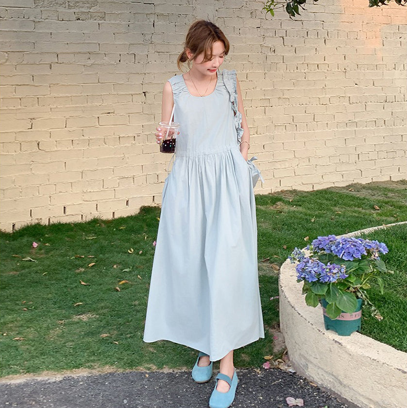 【ワンピース】甘めで若見え ノースリーブベストワンピース レディース 夏 フレンチ風 気品あるロングドレス【JZシリーズ】