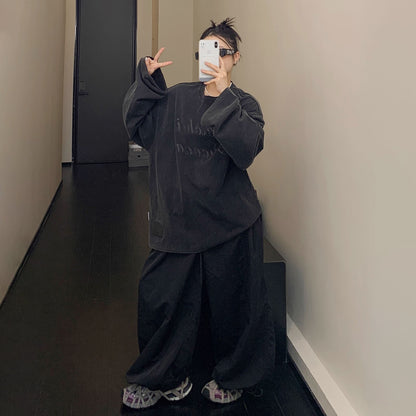 【トップス】春秋新作 アメリカン ヘビーウェイト ヴィンテージ風 オーバーサイズ ゆったり ビッグプリント 長袖Tシャツ レディース トレンド【FCシリーズ】