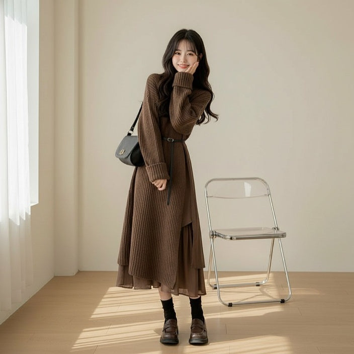 【ワンピース】春 秋 冬 ニット ワンピース + スカート 2点セット 【JZシリーズ】