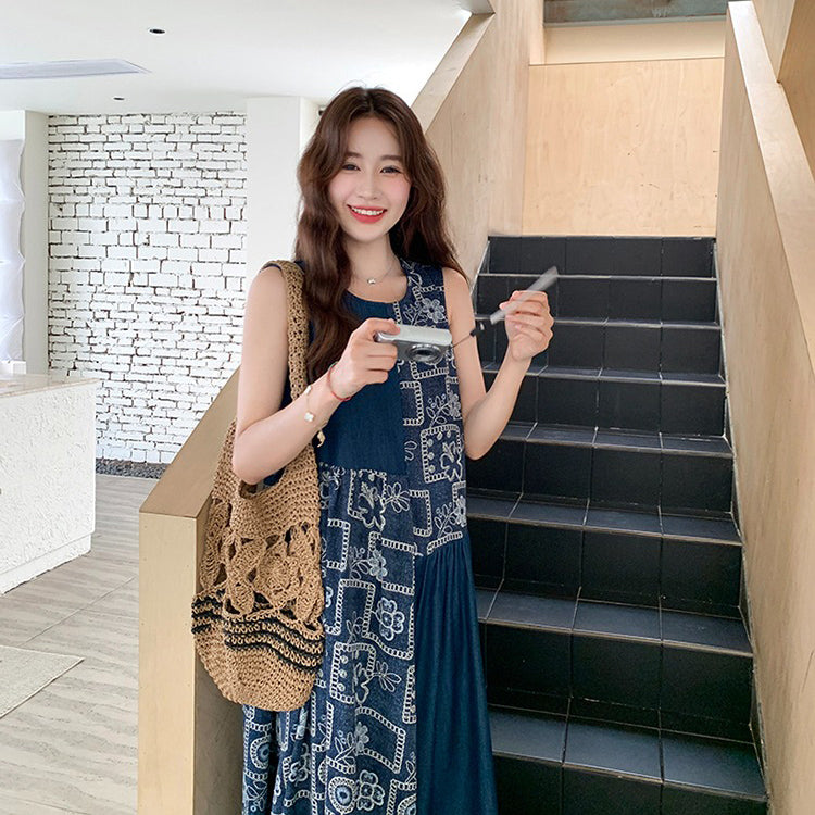 【ワンピース】フレンチ風 配色 小花柄 ノースリーブ タンク ワンピース レディース 夏 体型カバー おしゃれ ワンピース【SHシリーズ】