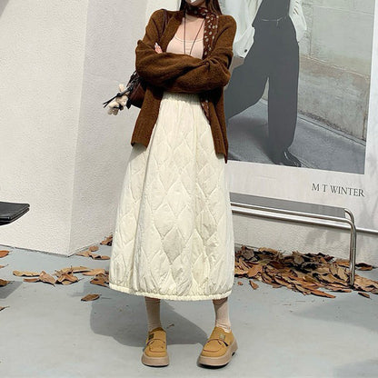 【ボトムス】中綿入りバルーンスカート レディース 秋冬 韓国風 Aライン ミディ丈 体型カバー【JZシリーズ】