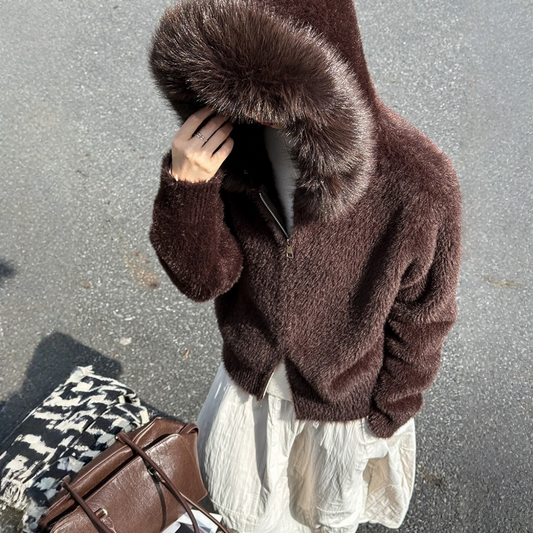 【アウター】春 秋 冬 フード ジップ カーディガン ゆったり 柔らかニット ジャケット 【JZシリーズ】