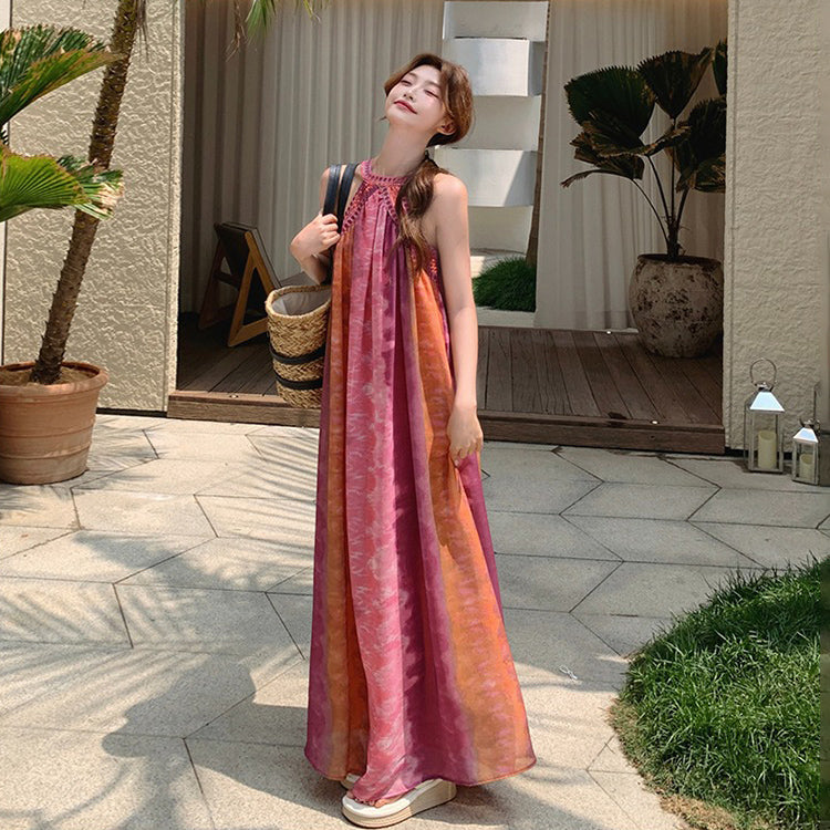 【ワンピース】夏新作 タイダイ柄 ノースリーブワンピース リゾート感満載 旅行コーデにぴったり【SHシリーズ】