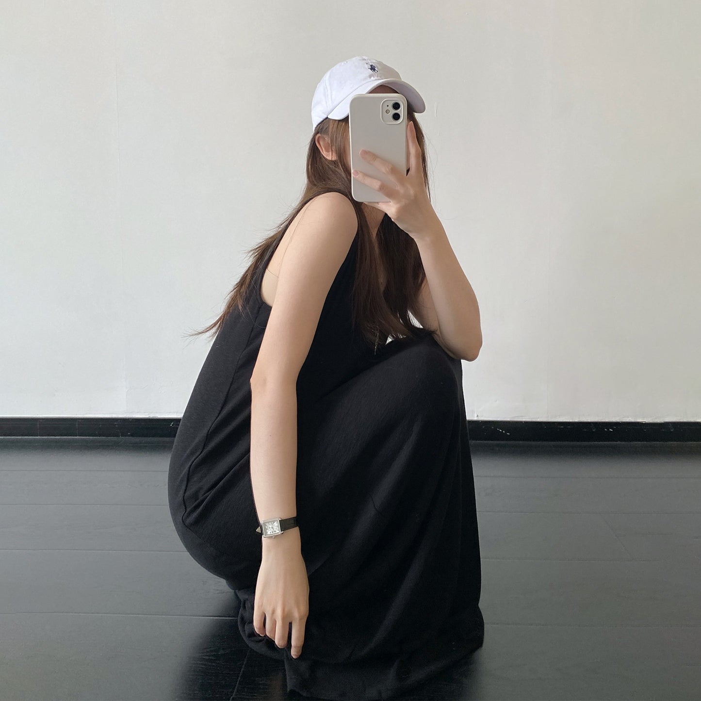 【ワンピース】コットン キャミワンピース 大フレア ゆったりシルエット リラックス ノースリーブ ロングドレス【FCシリーズ】