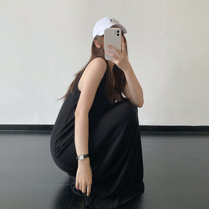 【ワンピース】コットン キャミワンピース 大フレア ゆったりシルエット リラックス ノースリーブ ロングドレス【FCシリーズ】