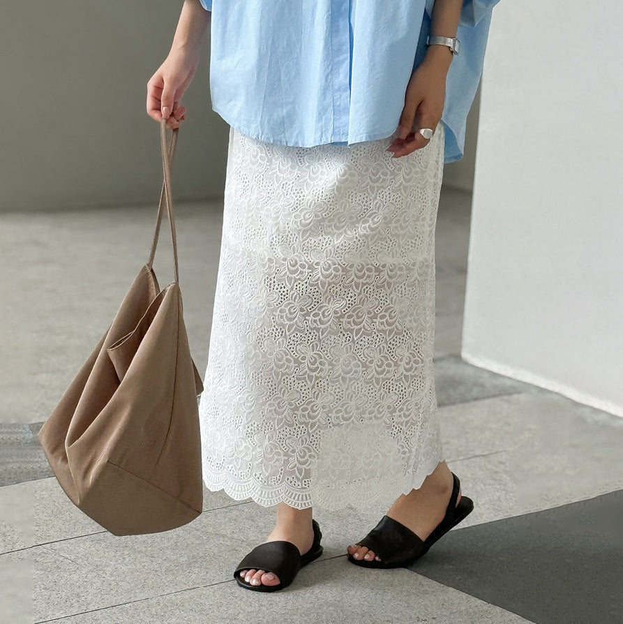 【ボトムス】刺繍入り 上品スリム ストレートスリット レースロングスカート 【JZシリーズ】