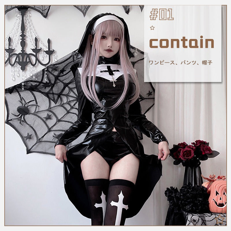 【ハロウィン】レディース 大きいサイズ 吸血鬼 修道女 十字架 ゴシック ダーク コスプレ衣装