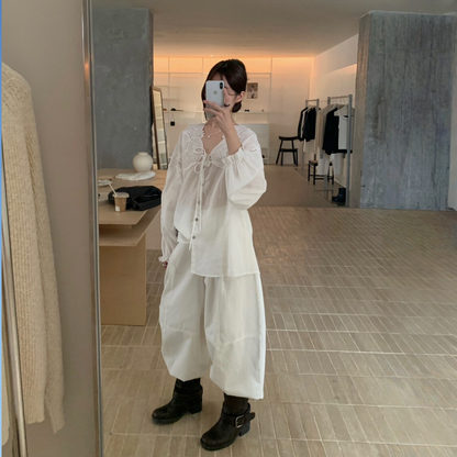 【トップス】春 秋 夏 透かし彫り 切り替え レース 刺繍 シャツ 【JZシリーズ】