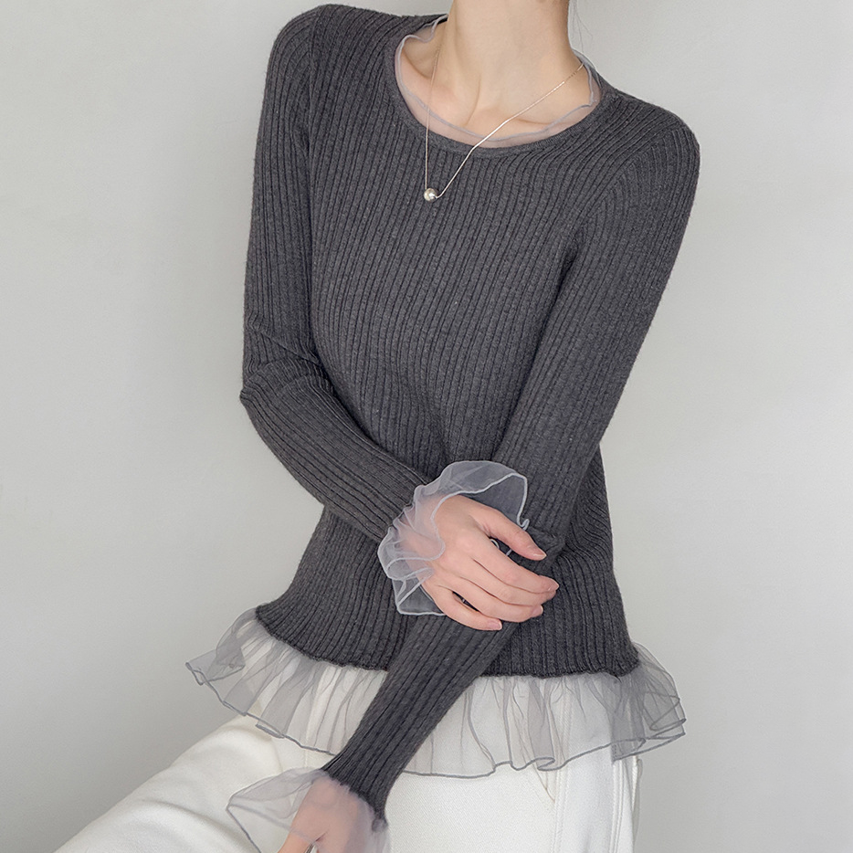 【60%OFF⭐️早い者勝ち】【トップス】甘め レース付き ニット レディース 春秋 デザイン インナー トップス【JZシリーズ】