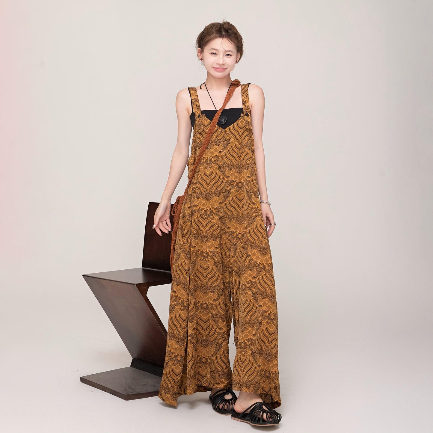 【ボトムス】夏新作 レトロ感 Vネック ゆるシルエット カジュアル オールインワン【SHシリーズ】