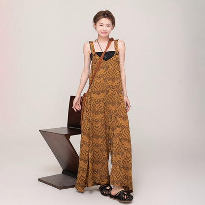 【ボトムス】夏新作 レトロ感 Vネック ゆるシルエット カジュアル オールインワン【SHシリーズ】