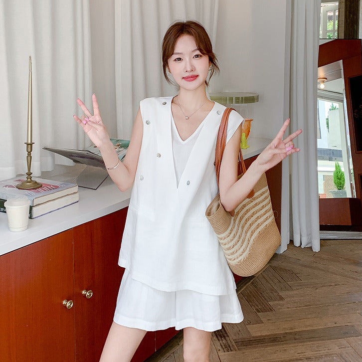 2点セット！【セットアップ】デザイン性 ベスト＋ショートパンツ 上下セット レディース 夏 韓国っぽコーデ 若見えスタイル【JZシリーズ】