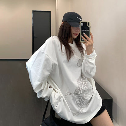 【トップス】アメリカンレトロプリントロンT レディース オーバーサイズ リラックス 秋コーデ 長袖Tシャツ【FCシリーズ】
