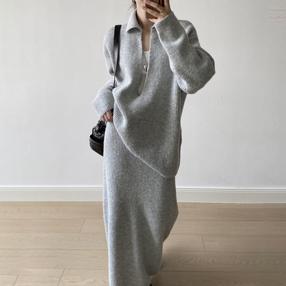 2点セット！【セットアップ】レディース 秋 カジュアル プルオーバー＋ハイウエストスカート 上下セット【JZシリーズ】