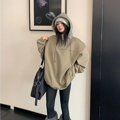 【トップス】裏起毛 春 秋 冬 切り替え ルーズ フード付きパーカー  【FCシリーズ】