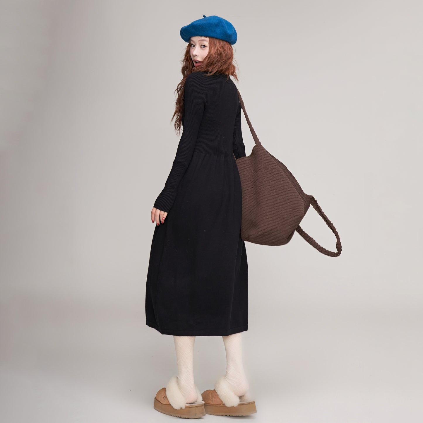 【ワンピース】万能インナーワンピース！ ニット長袖ワンピース レディース 秋冬 体型カバー ミディ丈【JZシリーズ】