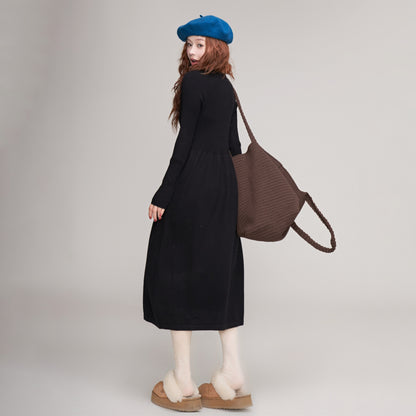 【ワンピース】万能インナーワンピース！ ニット長袖ワンピース レディース 秋冬 体型カバー ミディ丈【JZシリーズ】