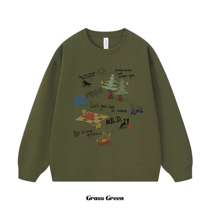 6カラー | S~3XL【トップス】アウトドアグラフィック 手描き風 デザイナーズシリーズ クルーネックスウェット 学院風 ゆったり パーカー【FCシリーズ】