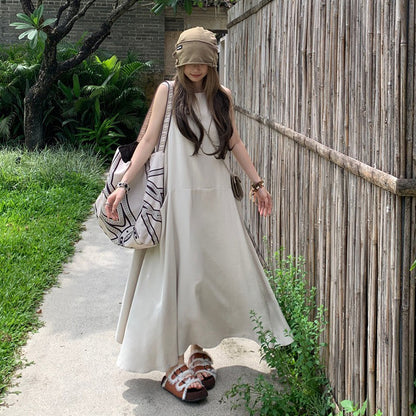 【ワンピース】気質 大きめポケット デザイン性 スタイルアップ 体型カバー ノースリーブ タンクワンピース