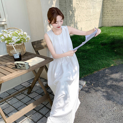 【ワンピース】フレンチエレガンス 気質 リゾート風 細見えキャミワンピ ノースリーブワンピース