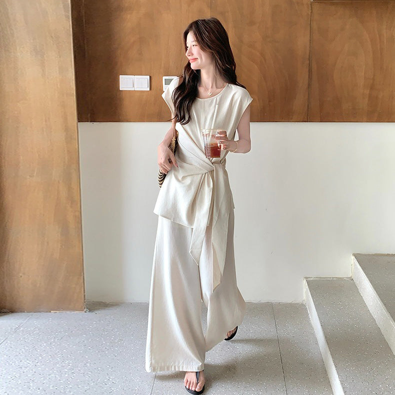 2点セット！【セットアップ】リラックス感漂うウエストマークトップス＋ワイドパンツ上下セット【JZシリーズ】【SNシリーズ】