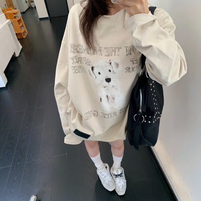 【トップス】ヴィンテージ加工 カートゥーンプリント ゆったり 長袖Tシャツ 【FCシリーズ】