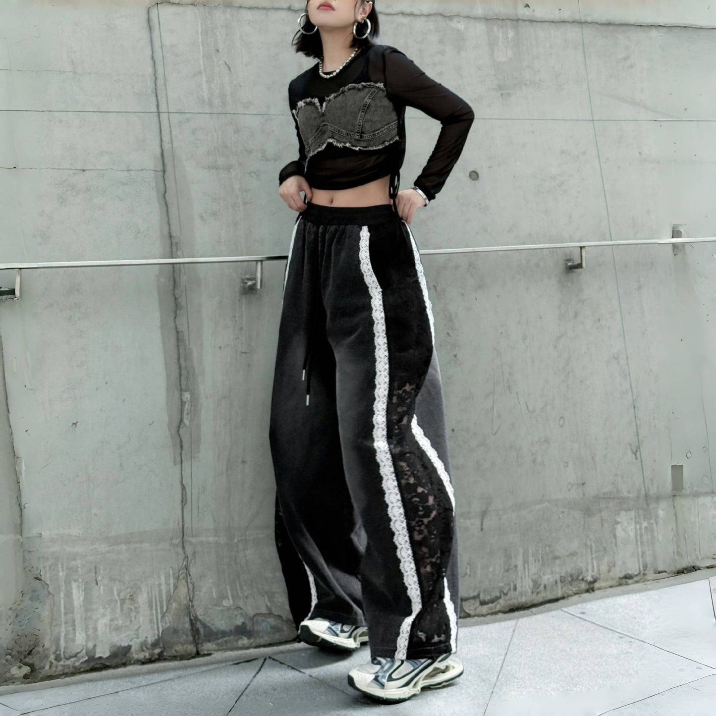 【ボトムス】夏 ウォッシュデニム 切り替え カジュアルデニムパンツ 【AHシリーズ】