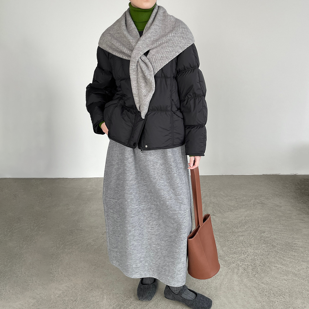 【アウター】ニットショール付き ❤ 90％ホワイトダックダウン入り ショートダウンジャケット 着回し【JZシリーズ】