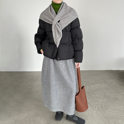 【アウター】ニットショール付き ❤ 90％ホワイトダックダウン入り ショートダウンジャケット 着回し【JZシリーズ】