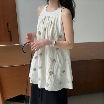 【トップス】夏 刺繍 ノースリーブ カジュアル タンクトップ 【SHシリーズ】
