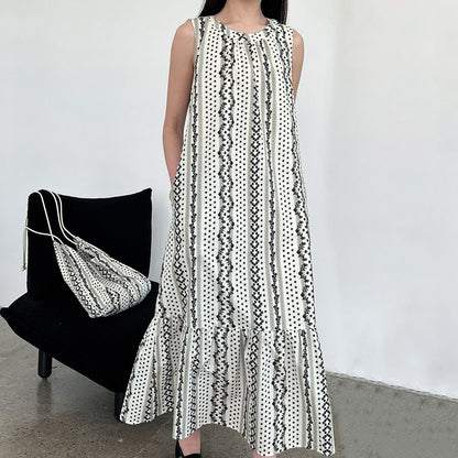 【ワンピース】バッグ付き 韓国風 気質 民族風 フラワープリント 夏新作 ノースリーブワンピース【SHシリーズ】