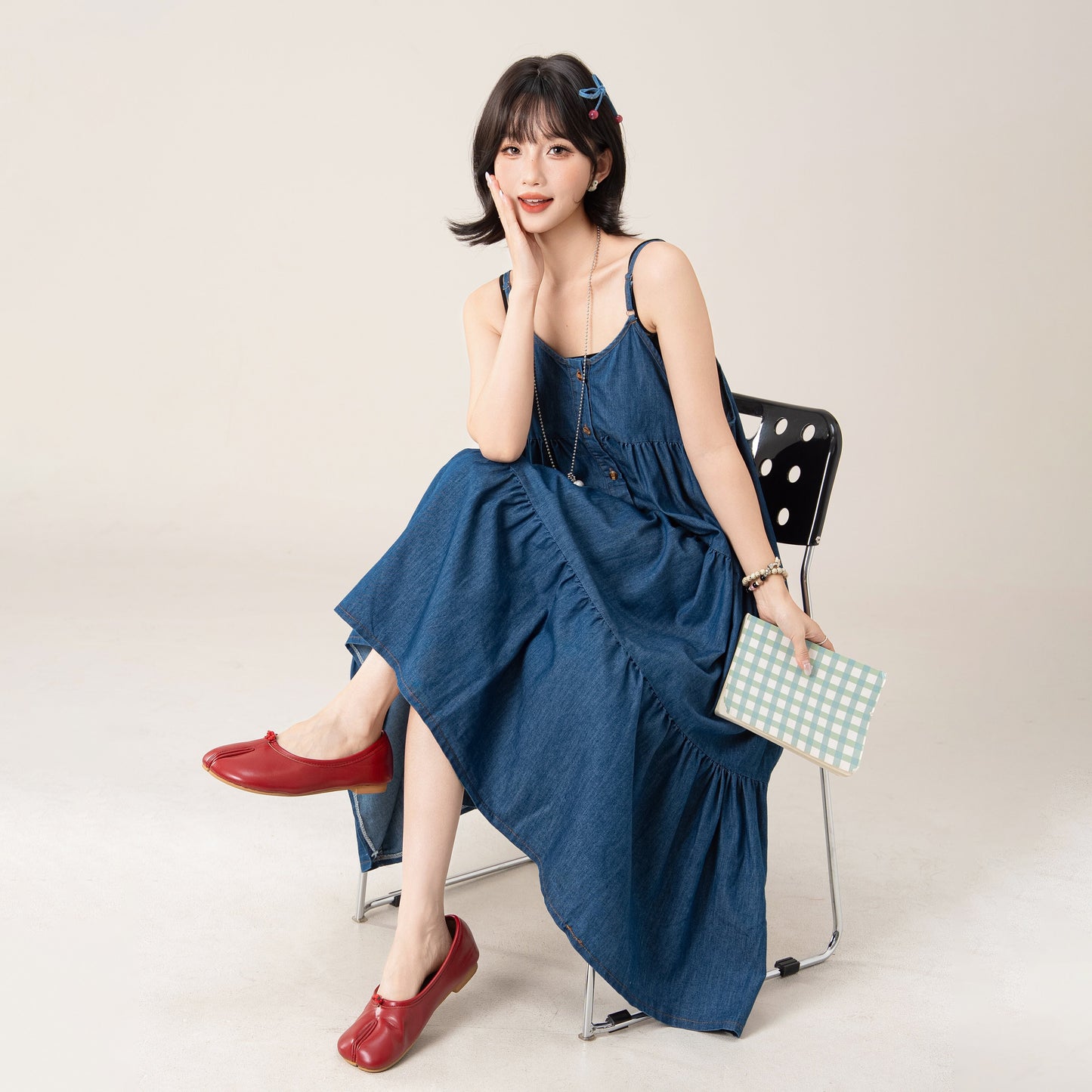 【ワンピース】デニムキャミワンピース レディース ノースリーブ ロング丈 フレアシルエット オーバーサイズ ヴィンテージ風【JZシリーズ】