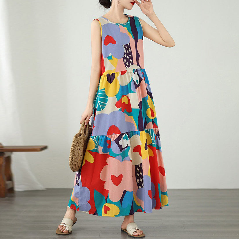 期間限定⭐60%OFF【ワンピース】お腹カバー ワンピース ロング 夏 ノースリーブ 花柄 フレア 裾揺れ 大人の大きいサイズ 部屋着 外出 シンプル マキシ丈 20代 30代 40代【SHシリーズ】
