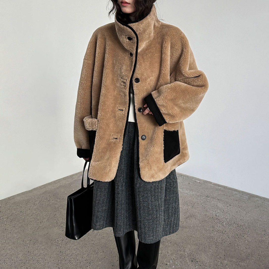 【アウター】レトロ感×バイカラー♡ボアジャケット 冬新作 レディース あったか【JZシリーズ】