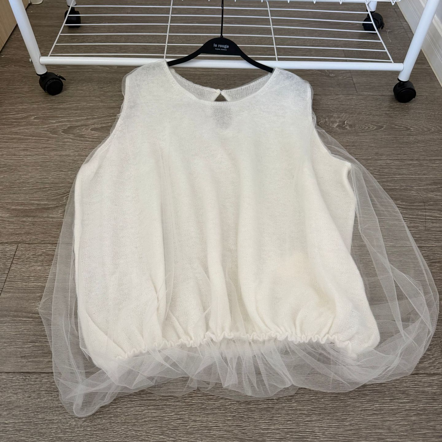 【セットアップ】【単品注文】オールホワイト メッシュレイヤード ノースリーブ トップス パンツ 上下セット ナチュラル モード【JZシリーズ】