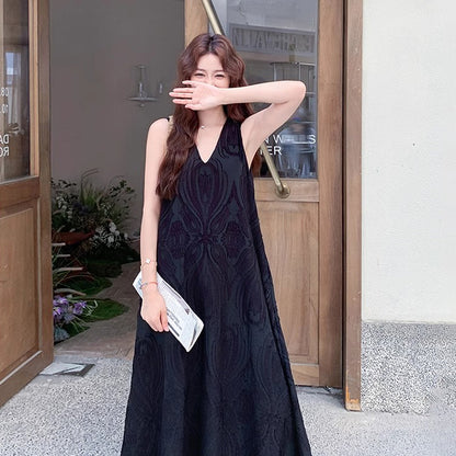 【ワンピース】ジャカードノースリーブワンピース レディース Vネック ロング丈 夏新作【JZシリーズ】