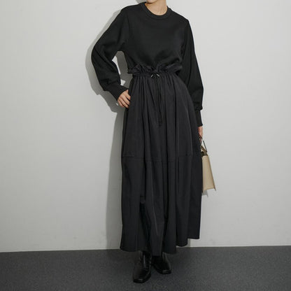 【24AW】【ワンピース】切り替え フェイクツーピース ハイウエスト 長袖ワンピース【AHシリーズ】