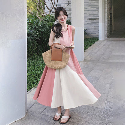 【ワンピース】フレンチエレガンス デザイン性高め リゾート風 夏新作 切り替えノースリーブワンピース【SHシリーズ】