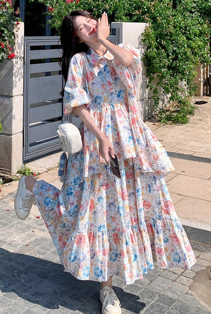 【ワンピース】可愛い 小花柄 シャツワンピース🌸 超人気で映える森ガール風 長袖ドレス【SHシリーズ】