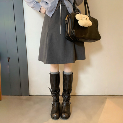 【シューズ】春 秋 冬 筒周りが広い ラウンドトゥ パンツインブーツ 厚底 ライダーブーツ 【JZシリーズ】