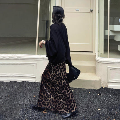 【ボトムス】ベルベットスカート 初秋新作 ハイウエスト スリム見え Aライン  レオパード柄 デザイン性スカート【SHシリーズ】